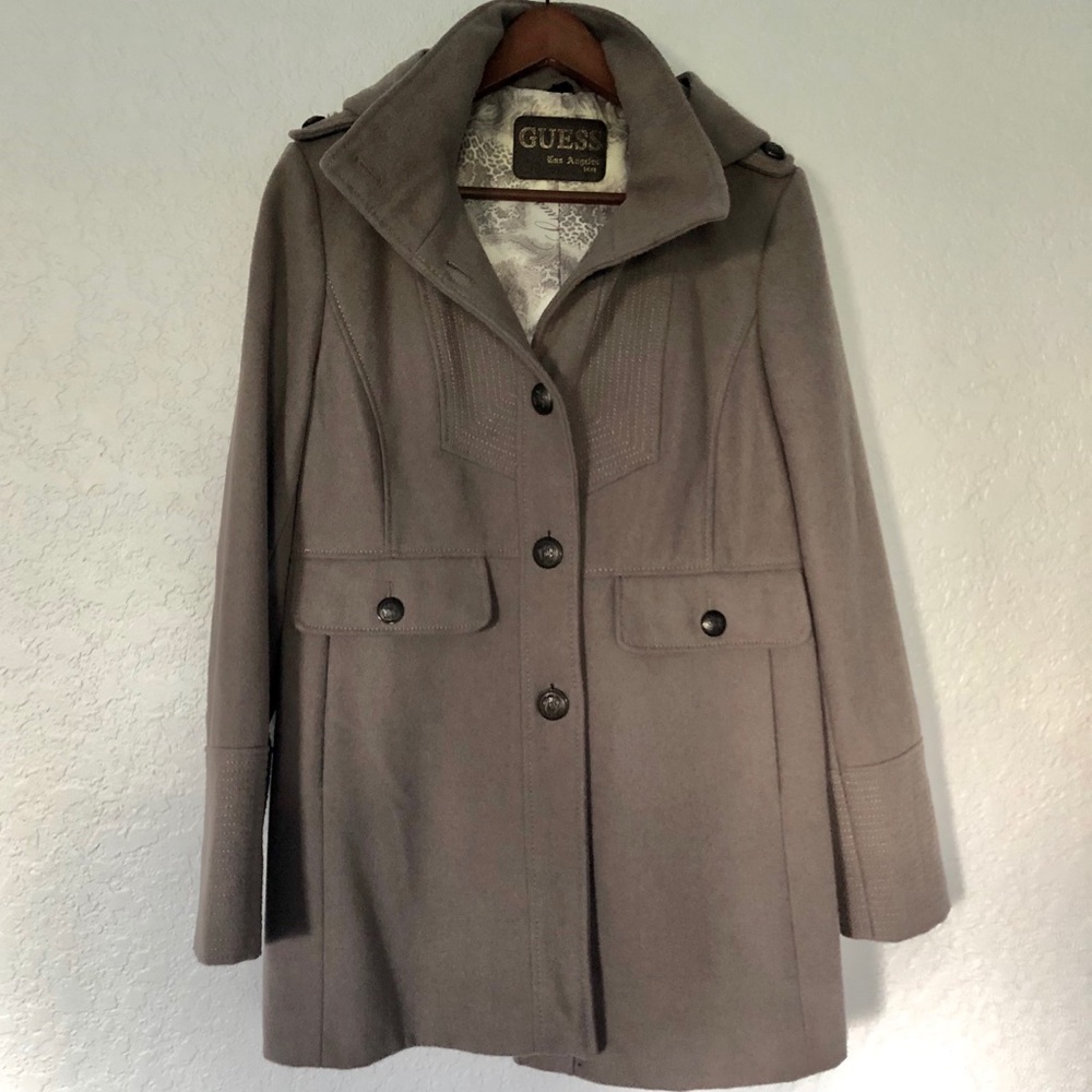 Guess Wool Taupe/ Sand Hooded Pea Coat